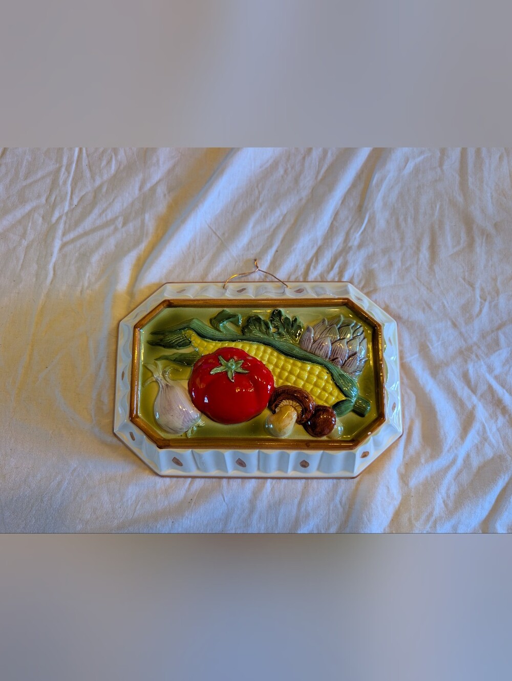 2/60$ Vintage Red Tomato & Yellow Corn Ceramic Wall Plaque